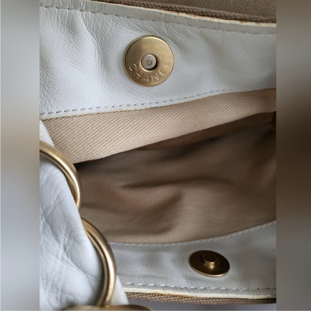 Chanel ( w/ COA) Tan & White Denim Leather Tote - Picture 11 of 13